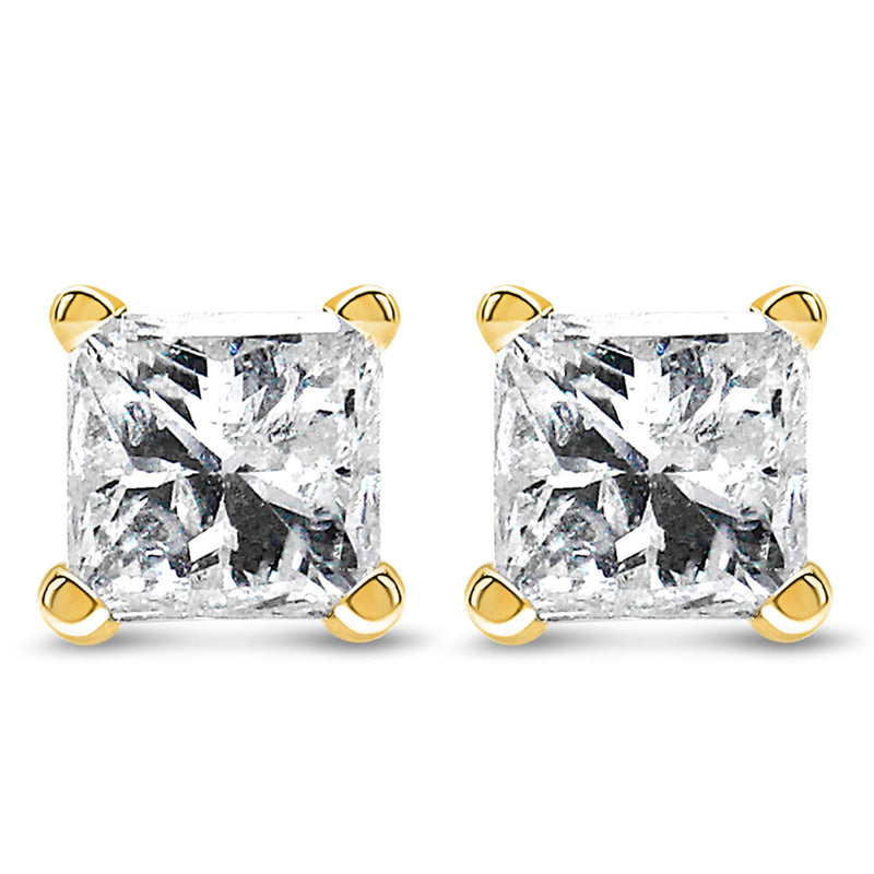 Bids.com IGI Certified 14k Yellow Gold 1/3 Cttw 4-Prong Set Princess-Cut Solitaire Diamond Push Back Stud Earrings (Q-R Color, I1-I2 Clarity) Earrings