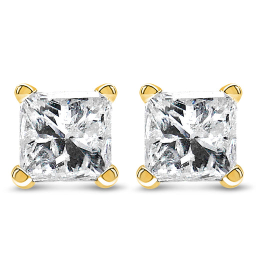 Bids.com 14K Yellow Gold 1/2 Cttw Princess Cut Diamond Solitaire Stud Earrings with Screwbacks (I-J Color, SI2-I1 Clarity) Earrings