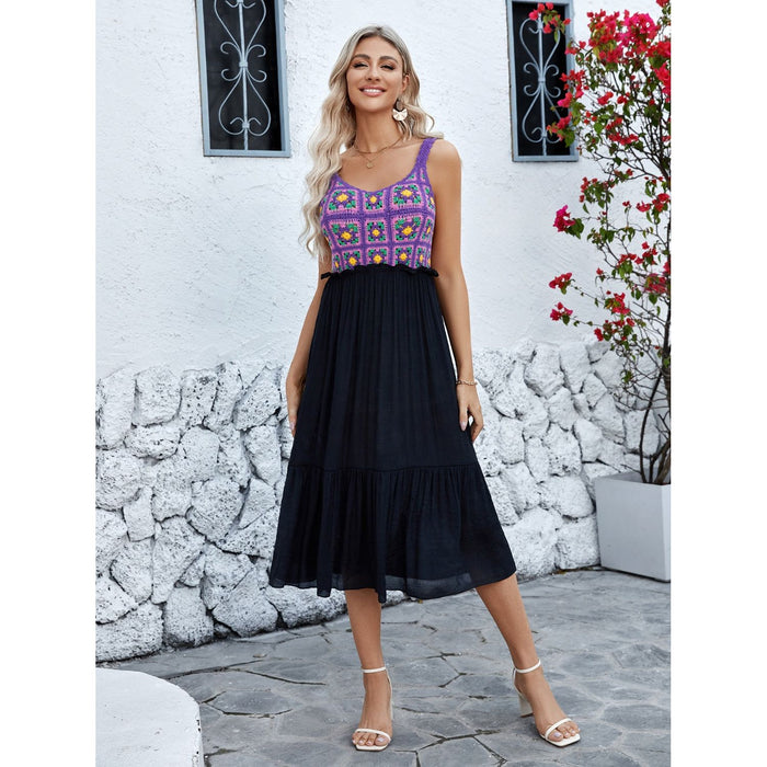 Openwork Wide Strap Midi Dress