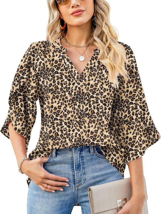 Printed Notched Half Sleeve Blouse