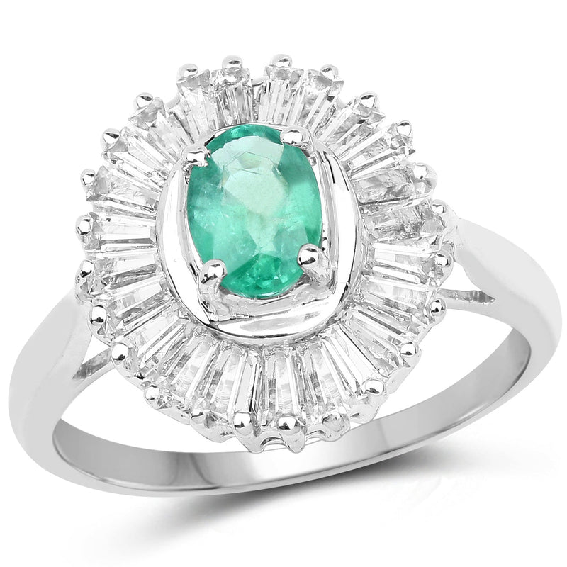 Bids.com 2.16 Carat Genuine Zambian Emerald and White Topaz .925 Sterling Silver Ring Rings