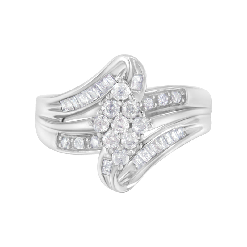 Bids.com 10K White Gold 1/2 cttw Diamond Cluster Ring (H-I Clarity, I2-I3 Color) - Size 6 Rings