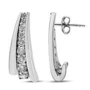 Bids.com .925 Sterling Silver 1 Cttw Round Diamond Graduated Huggie Earrings (I2-I3 Clarity, I-J Color) Earrings