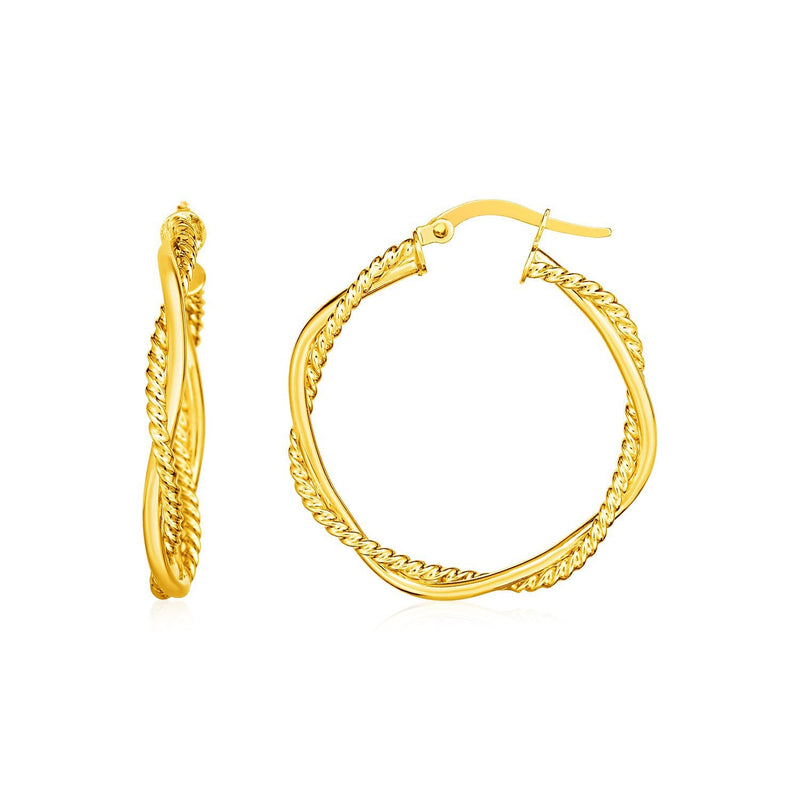 Bids.com 14k Yellow Gold Two Part Textured Twisted Round Hoop Earrings Earrings
