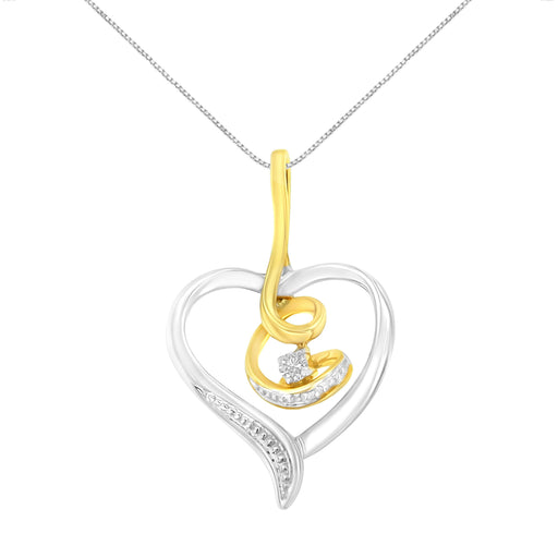 Bids.com Espira 10K Two-Tone Yellow & White Gold .03 Cttw Diamond-Accented Round-Cut Diamond Swirl Open Heart 18" Pendant Necklace (I-J Color, I2-I3 Clarity) Necklaces