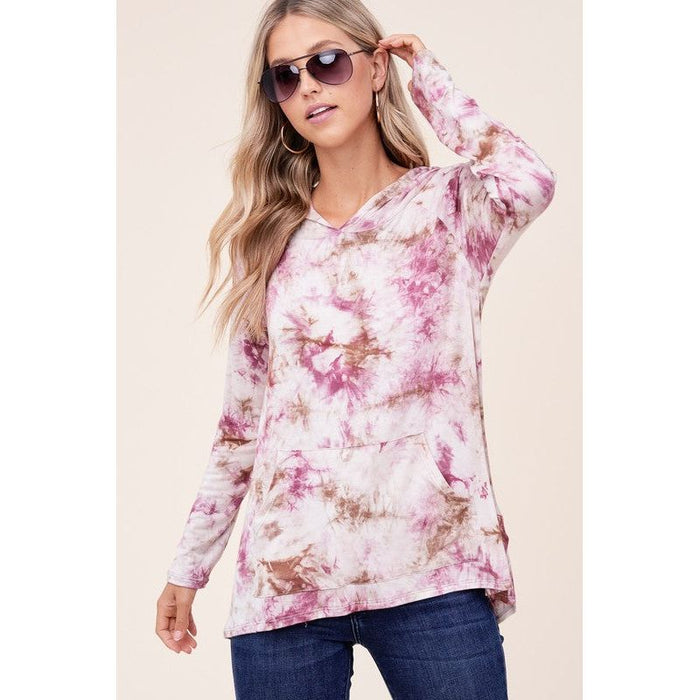 TIE DYE PRINT HOODIE HIGH LOW TOP