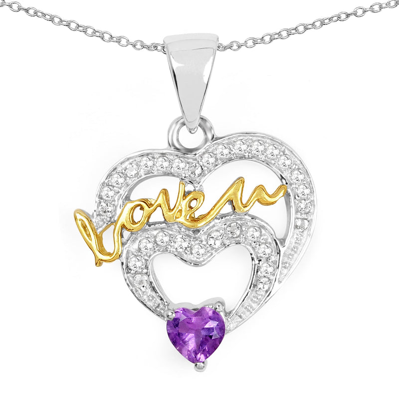 Bids.com Two Tone Plated 0.44 Carat Genuine Amethyst and White Topaz .925 Sterling Silver Pendant Pendants