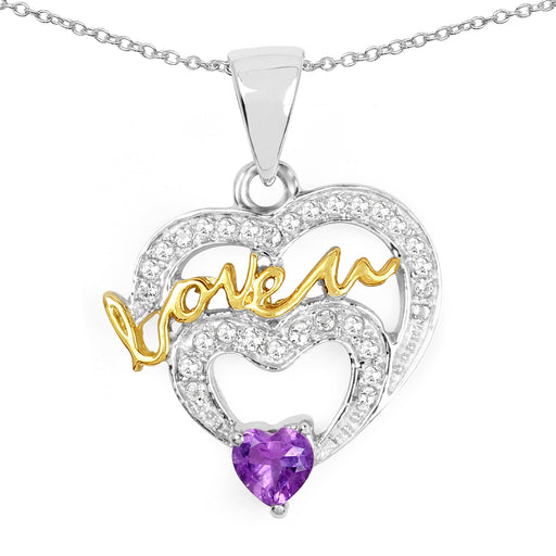 Bids.com Two Tone Plated 0.44 Carat Genuine Amethyst and White Topaz .925 Sterling Silver Pendant Pendants