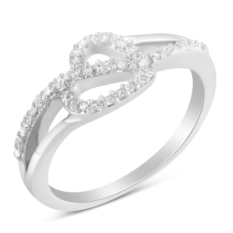 Bids.com .925 Sterling Silver 1/8 Cttw Diamond Open Heart Leaf Curvy Bypass Accent Fashion or Promise Ring (I-J Color, I2-I3 Clarity) - Size 6 Rings
