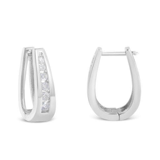 Bids.com 14k White Gold 1/4 Cttw Channel-Set Brilliant Round-Cut Diamond Hoop Earrings (I-J Color, I2-I3 Clarity) Earrings