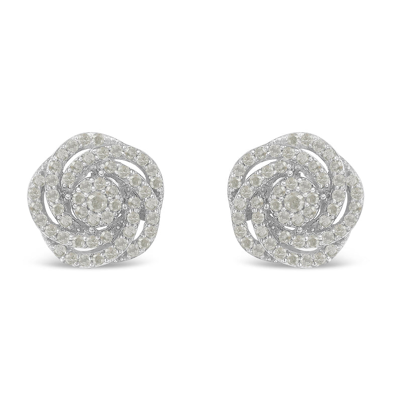 Bids.com 10k White Gold Rose-Cut Diamond Floral Cluster Earrings (1 cttw, I-J Color, I2-I3 Clarity) Earrings