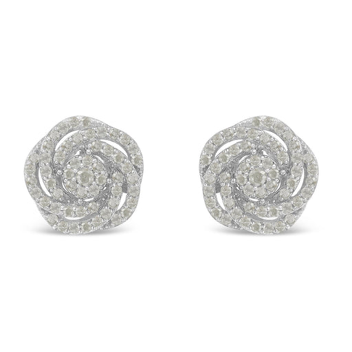Bids.com 10k White Gold Rose-Cut Diamond Floral Cluster Earrings (1 cttw, I-J Color, I2-I3 Clarity) Earrings