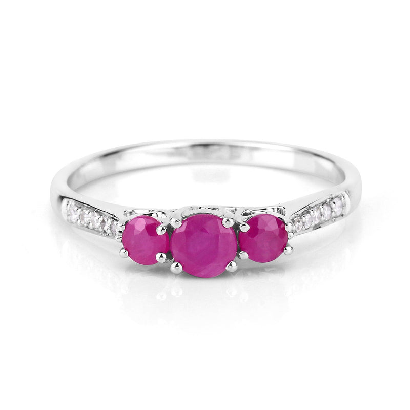 Bids.com 0.61 Carat Genuine Ruby and White Diamond 14K White Gold Ring Rings
