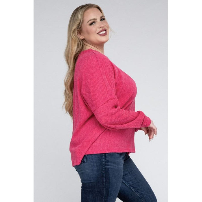 Plus Ribbed Brushed Melange Hacci Sweater