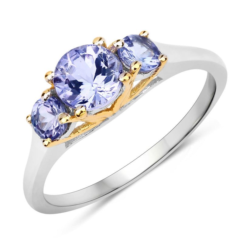Bids.com Two Tone Plated 1.07 Carat Genuine Tanzanite .925 Sterling Silver Ring Rings