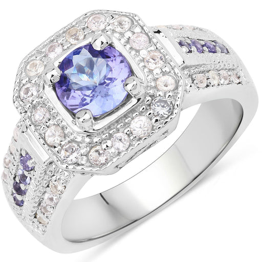 Bids.com 1.46 Carat Genuine Tanzanite and White Diamond .925 Sterling Silver Ring Rings