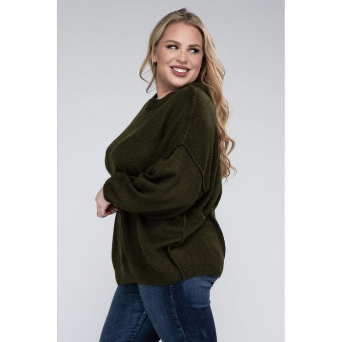 Plus Oversized Round Neck Raw Seam Melange Sweater