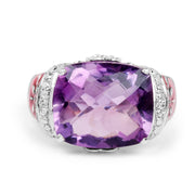 Bids.com 8.86 Carat Genuine Amethyst & White Topaz .925 Sterling Silver Ring Rings
