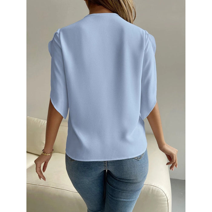 V-Neck Short Sleeve Blouse