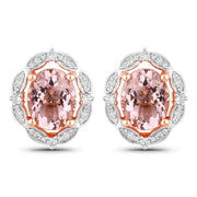 Bids.com 3.52 Carat Genuine Morganite and White Diamond 14K Rose Gold Earrings Earrings
