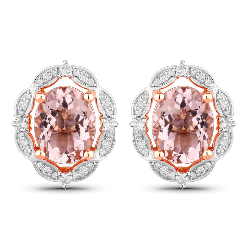 Bids.com 3.52 Carat Genuine Morganite and White Diamond 14K Rose Gold Earrings Earrings