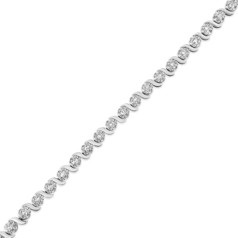 Bids.com .925 Sterling Silver 1.0 Cttw Diamond Spiral Wave Curved-Link 7" Tennis Bracelet (I-J Color, I3 Clarity) Bracelets