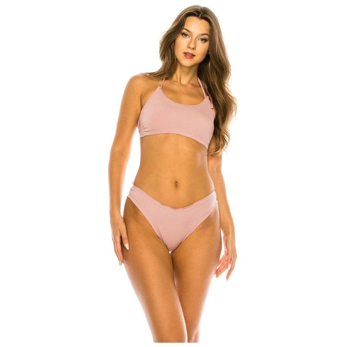 Two piece thin strapped bikini set made out of dur