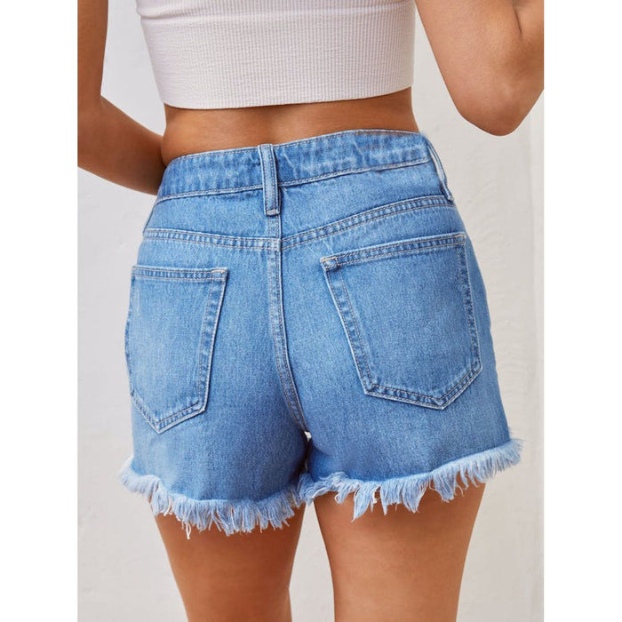 Distressed Raw Hem Denim Shorts