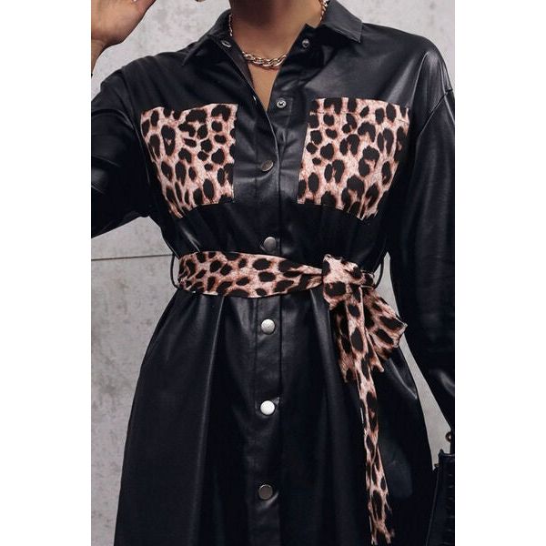 Tied Leopard Snap Down Trench Coat