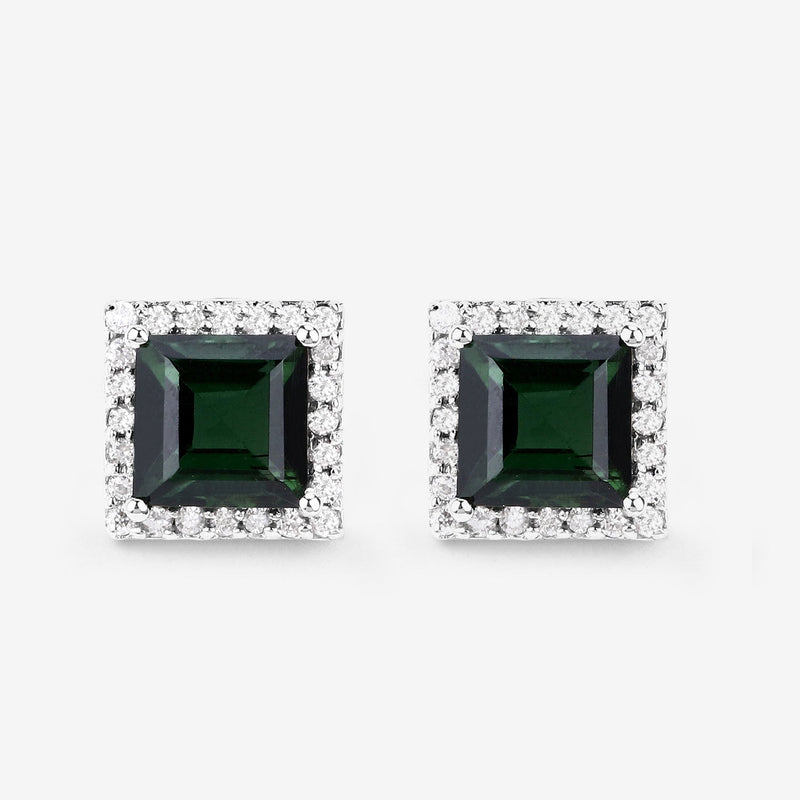 Bids.com 1.55 Carat Genuine Green Tourmaline and White Diamond 14K White Gold Earrings Earrings