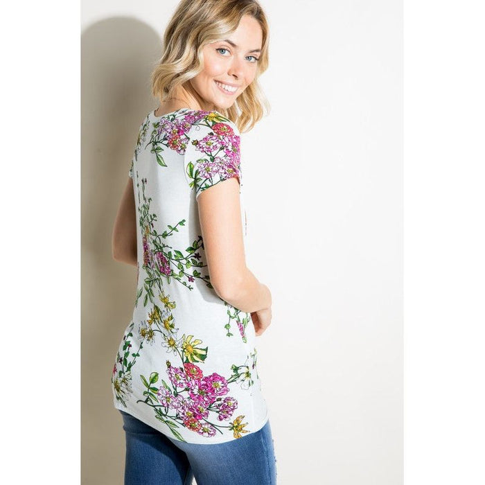 Floral Jersey Front Twist Tunic Top