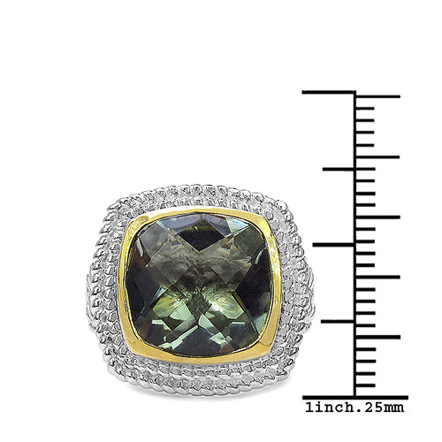 Bids.com 6.31 Carat Genuine Green Amethyst & White Diamond .925 Sterling Silver Ring Rings