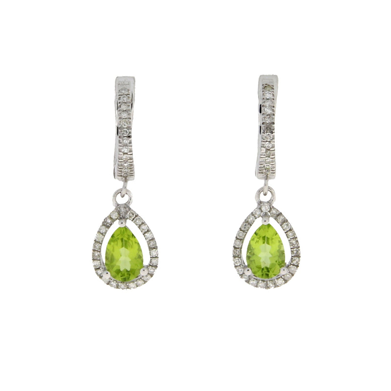 Bids.com .88ct Peridot Diamond Dangle Earrings 14KT White Gold Earrings