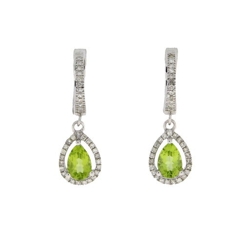 Bids.com .88ct Peridot Diamond Dangle Earrings 14KT White Gold Earrings