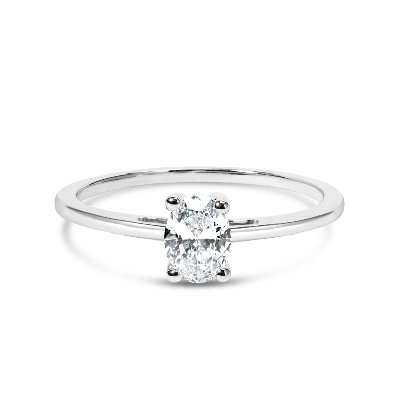 Bids.com 14K White Gold 1/2 Cttw Oval Lab Grown Diamond 4 Prong Solitaire Engagement Ring (F-G Color, VS2-SI1 Clarity) - Size 7 Rings