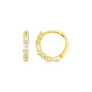 Bids.com 14k Yellow Gold Petite Hoop Earrings with Baguette Cubic Zirconias Earrings
