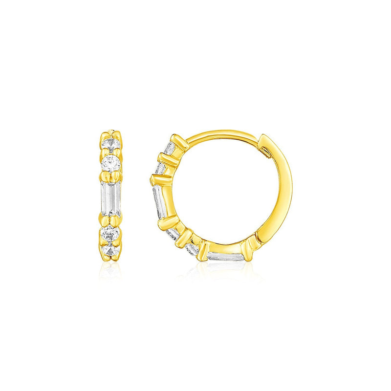 Bids.com 14k Yellow Gold Petite Hoop Earrings with Baguette Cubic Zirconias Earrings