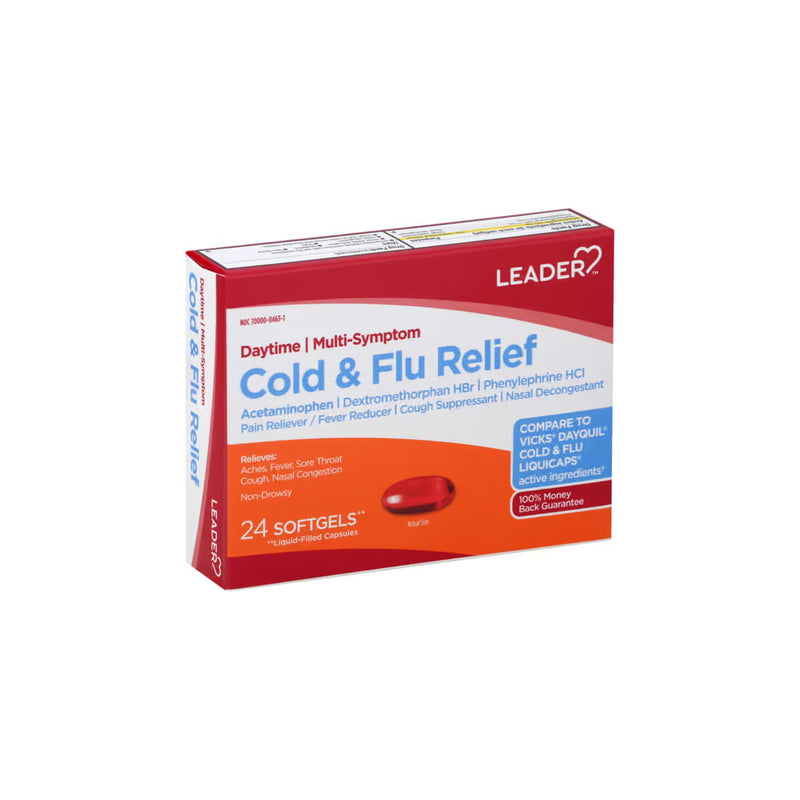 Leader Daytime Multi-Symptom Cold & Flu Relief – Non-Drowsy – 24 Caplets