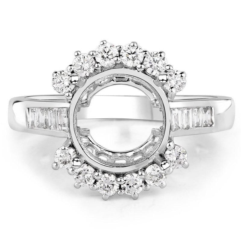 Bids.com 0.58 Carat Genuine White Diamond 14K White Gold Semi Mount Ring - holds 9.00mm Round Gemstone Rings