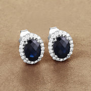 Bids.com 2.16 Carat Genuine Blue Sapphire and White Diamond 14K White Gold Earrings Earrings