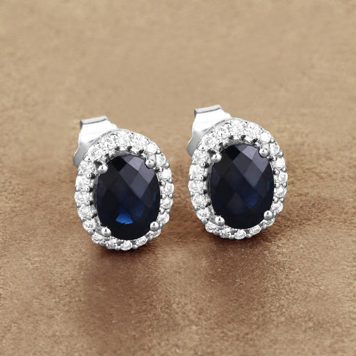 Bids.com 2.16 Carat Genuine Blue Sapphire and White Diamond 14K White Gold Earrings Earrings