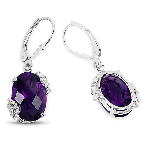 Bids.com 10.18 Carat Genuine Amethyst and White Topaz .925 Sterling Silver Earrings Earrings