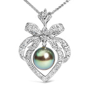 Bids.com 18K 3/4 Cttw Diamond and 12.5 MM Cultured Black Tahitian Pearl Heart Pendant Necklace (G-H Color, SI1-SI2 Clarity) - 18" Inches Necklaces