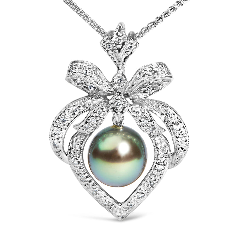Bids.com 18K 3/4 Cttw Diamond and 12.5 MM Cultured Black Tahitian Pearl Heart Pendant Necklace (G-H Color, SI1-SI2 Clarity) - 18" Inches Necklaces
