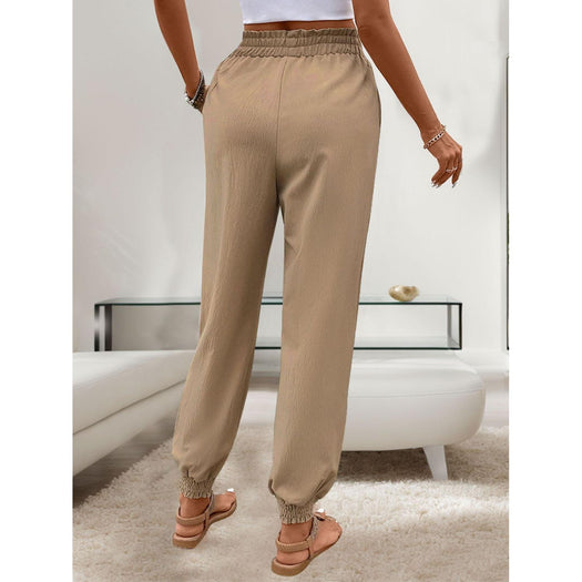 Tied Elastic Waist Pants with Pockets