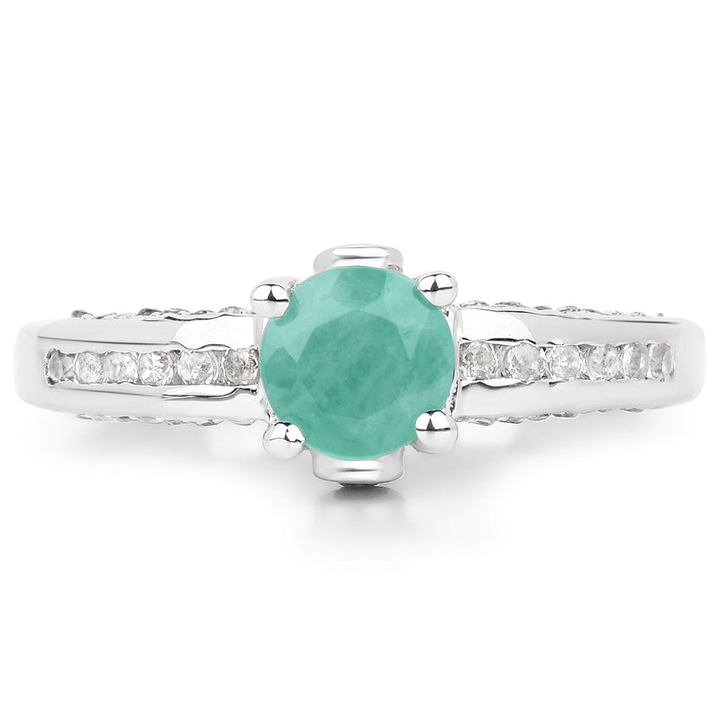 Bids.com 1.22 Carat Genuine Emerald and White Topaz .925 Sterling Silver Ring Rings