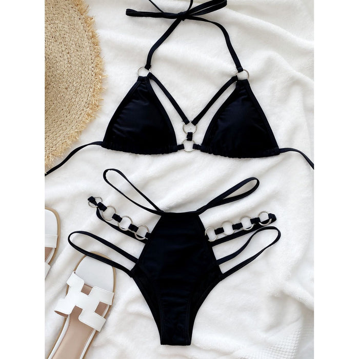 Cutout Halter Neck Two-Piece Bikini Set