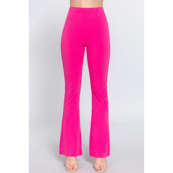 Elastic Waist Slim Flare Yoga Pants in Hot Pink