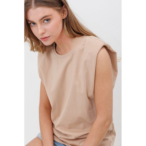 Knit Crew Neck Shoulder Pad Muscle Tee