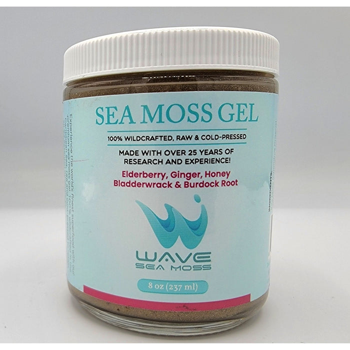 WAVE Premium Sea Moss with Bladderwrack, Burdock root, and Elderberry, Ginger, and Honey (Half Case) 8oz -32oz